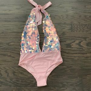iHeartRaves Party Monster pink sequin bodysuit size L